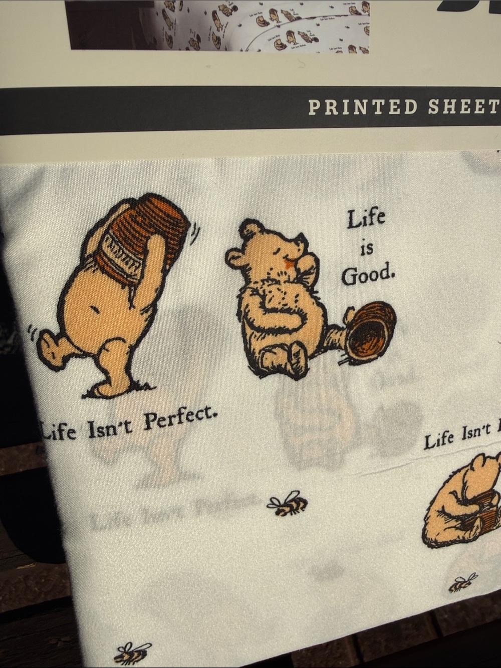 Life Is Good Cream Sheet Set with Winnie The Pooh Bear Print Full Size - Picture 4 of 6